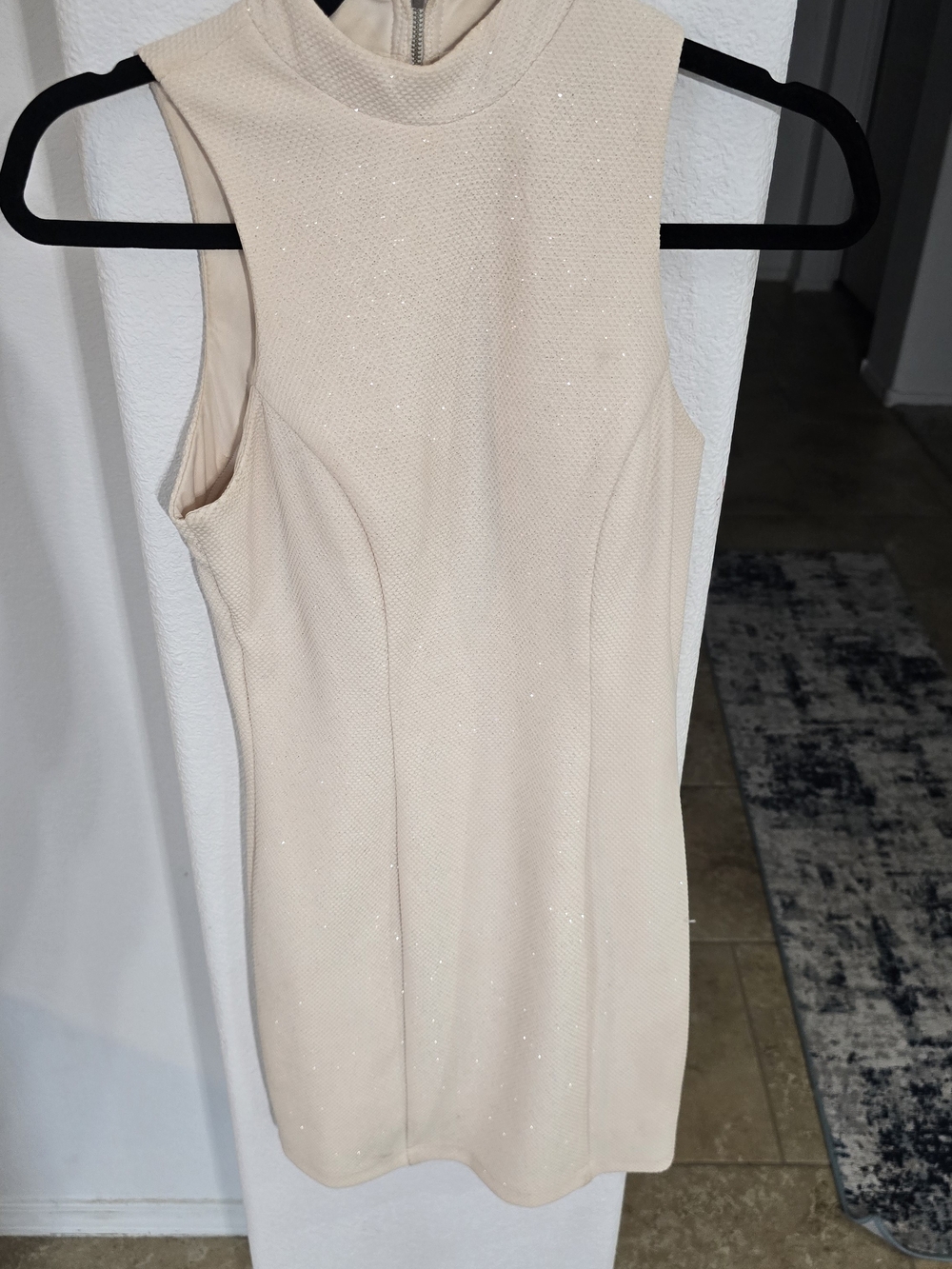 Xtraordinary Cream Sleeveless Mock Neck Glitter Dress